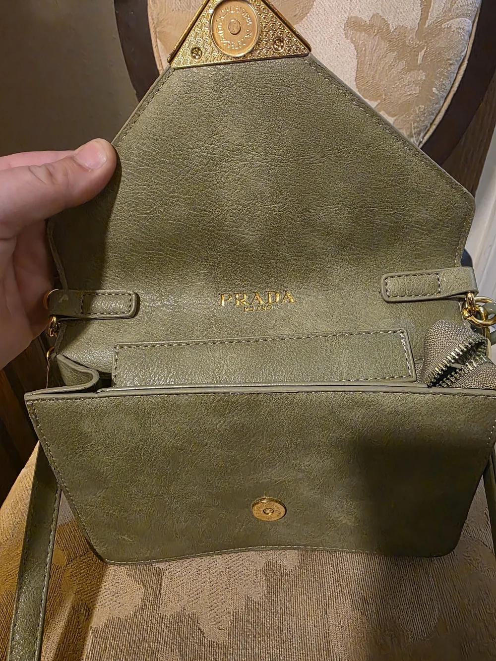 PRADA Green Chain-Accent Crossbody Bag